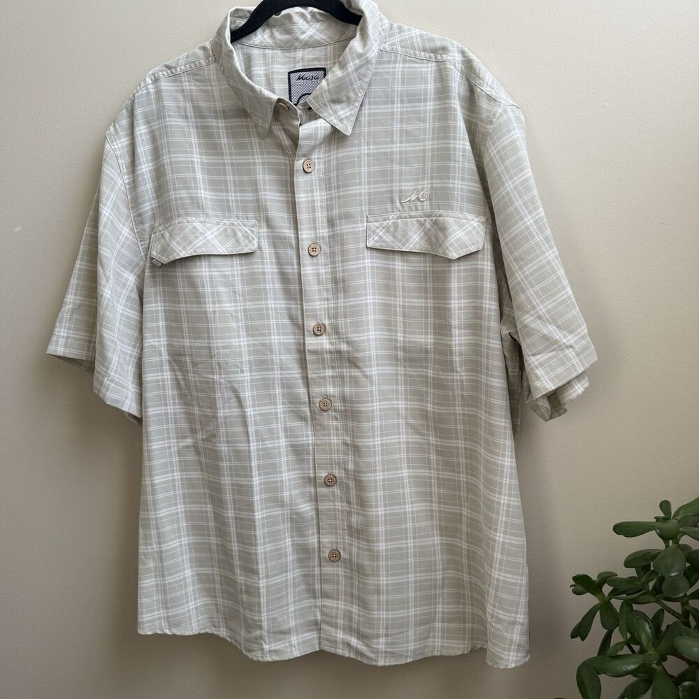 Mojo Fishing Shirt Mens 2XL Gray Plaid Flap Pockets Short Sleeve Button Up